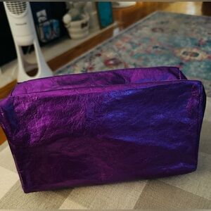 Clinique purple crinkly makeup cosmetics bag